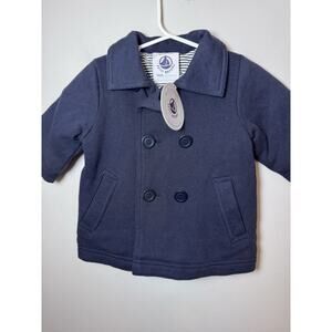 Petite Bateau Navy Blue Padded Pea Coat Baby Boy 6 Months NWT